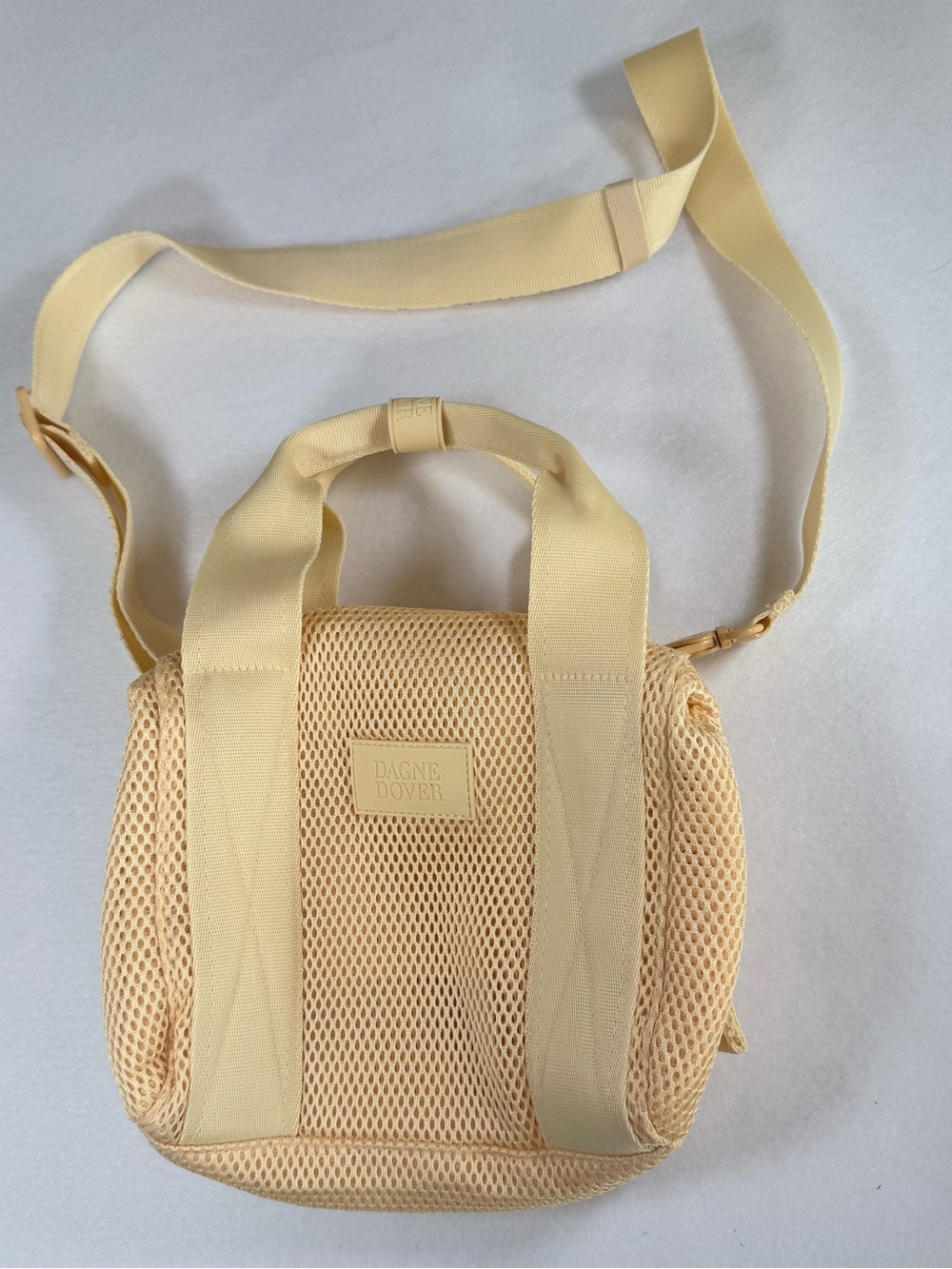 Dagne Dover Pale Yellow Mesh Crossbody Bag with Top Handles